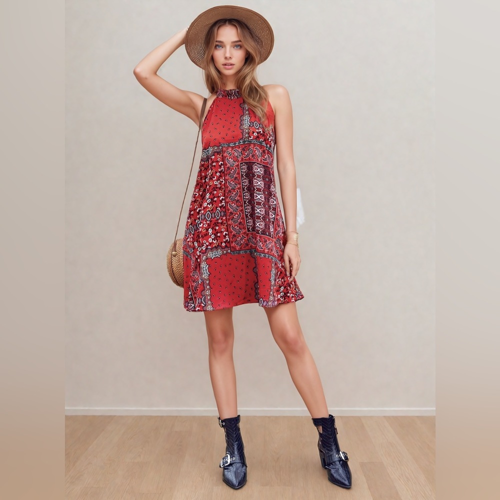 Tie Back Paisley Print Halter Dress